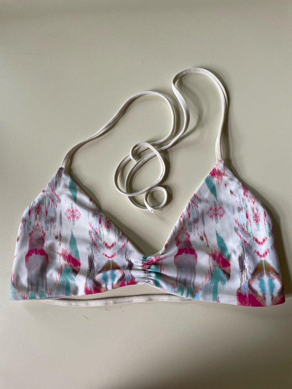 L Space White Bikini Top with Pink & Teal Print, size S